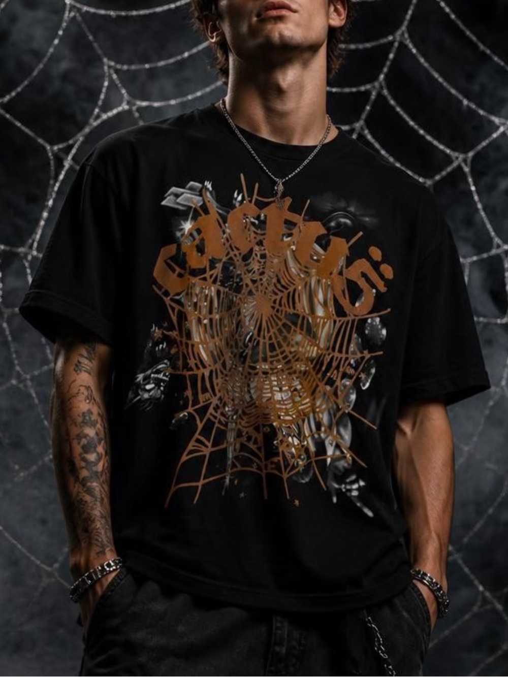 Cactus Jack by Travis Scott Men's Black Short-Sleeve Graphic Spider Web Tee